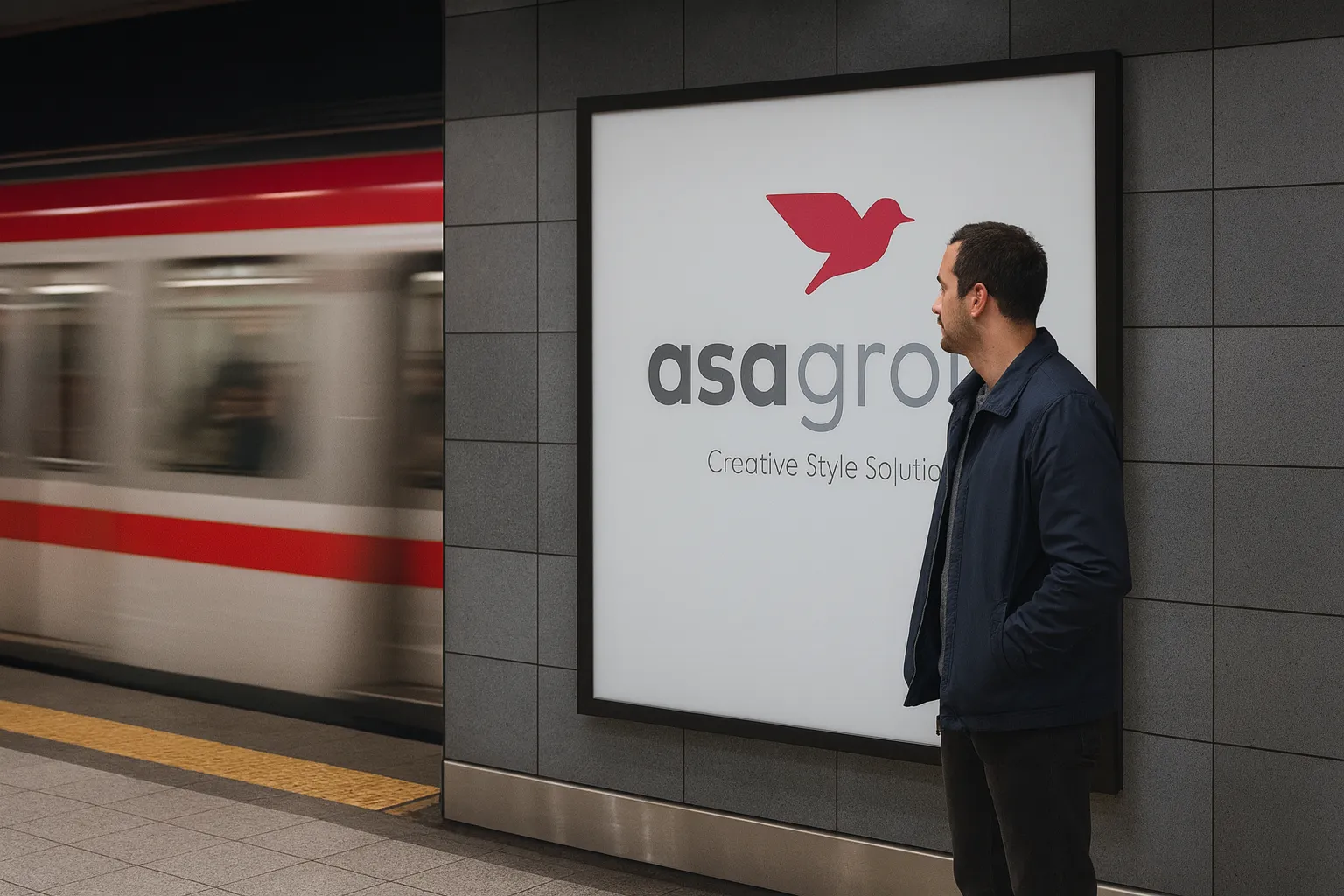 بیلبورد تبلیغات در مترو روبهروی خط حرکت قطار، در لحظه ورود یا عبور قطار که توجه بصری مخاطب بهطور ناخودآگاه فعال میشود.